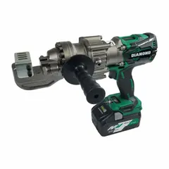This cordless rebar cutter from BN PRODUCTS USA operates on a 36V DC battery system and cuts rebar up to #5 size with a maximum cutting depth of 5/8 in. It is used in construction and concrete reinforcement applications for cutting rebar on job sites without wired power.