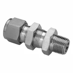 This double-ferrule compression fitting connects 1/8 in OD tubing to a 1/8 in male NPT pipe thread. Made of stainless steel, it provides a leak-tight seal in instrumentation, hydraulic, and pneumatic systems. Compatible with Swagelok brand fittings.