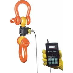 This dynamometer from RON CRANE SCALES measures tensile forces with a capacity of 10 lb and readability of 10 lb. It features an alloy steel housing, corded remote indicator, and includes a carrying case. Suitable for load testing and material handling applications where precise weight measurement is required.