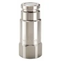 This FET Series hydraulic quick-connect coupling plug from PARKER features a 316 stainless steel body and a fluorocarbon seal. It has a 3/8"-18 FNPT thread and is used for rapid, leak-free connection and disconnection of fluid lines in hydraulic systems