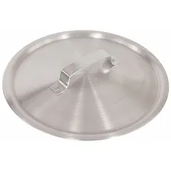 This aluminum cover is designed for use with 4.5 qt sauce pots. It features a riveted aluminum handle for secure attachment. The cover is NSF Certified, making it suitable for commercial kitchen environments where sanitation standards are required.