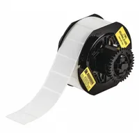 White matte-finish precut label roll for thermal transfer printing. Each label measures 1 in height by 1 1/2 in width, with a 1 in roll length. Compatible with the Brady i3300 printer series. Used for durable identification in cryogenic and low-temperature environments such as industrial refrigeration, LNG facilities, and laboratory cold storage