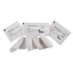 Sterile, self-adhering fabric gauze bandages for wound dressing and secure wrapping. Each 4-inch by 4 1/8-yard dressing conforms to body contours without requiring a fastener. Latex-free and white, these unitized bandages are packaged in a 96-count packet and meet FDA standards.