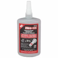 Red, high-strength threadlocker for permanent locking of threaded fasteners. Supplied in an 8.45 fl oz bottle. Used to secure fasteners against vibration and loosening in industrial machinery, pumps, and controls