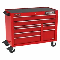 PROTO Rolling Tool Cabinet: Red / Red Drawer, 50 in W x 25 1/4 in D x 41 in H, 9 Drawers, Heavy Duty (MPN J555041B-9RDPD)