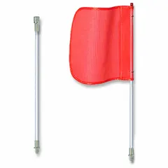 Non-lighted warning whip with an 8 ft overall height, featuring an orange flag (11 in H x 12 in W) and a 98 1/4 in whip length. Includes a quick disconnect base with split pole. Used to mark the location of slow-moving vehicles, such as construction equipment or utility trucks, improving visibility and reducing collision risk.
