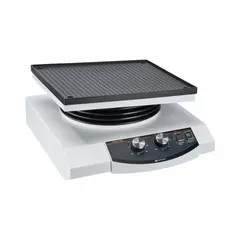 HEIDOLPH 3D rocker with speed range of 3 RPM to 50 RPM for gentle mixing. Includes spare tension roller and features overheating protection with self-resetting. Standard plug style. Suitable for laboratory applications requiring uniform agitation.