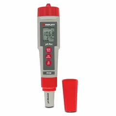 Pocket pH tester with ±0.01 pH accuracy and automatic temperature compensation. Includes protective cap; reagents sold separately. Suitable for portable pH measurement in water quality testing, hydroponics, laboratories, and industrial process monitoring.