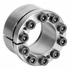 This flanged keyless bushing uses a multi-screw locking assembly to provide a shaft-to-hub connection without keys or keyways. Designed for a 22 mm shaft diameter, it has a 1 9/16 in outer diameter and 30 mm width. Suitable for power transmission applications requiring precise positioning and zero backlash.