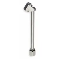 This heavy-duty tire chuck is used for inflating tires. It features a straight long-reach push-on dual-head design with a 1/4 in FNPT thread. Constructed from steel with a silver finish, it is suitable for automotive and industrial tire inflation applications