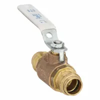 This APOLLO ball valve is a 1/2 in, straight, two-piece valve with press x press connections and a lever handle. Constructed from brass/bronze, it is used for manual on-off control in plumbing, HVAC, and process piping systems