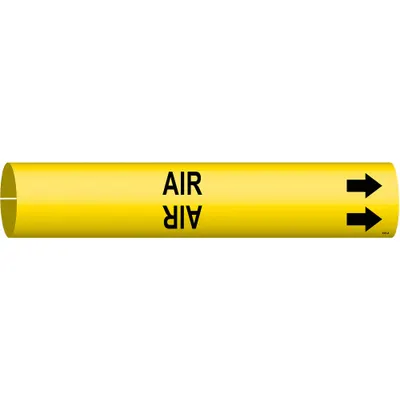 BRADY Pipe Marker: Air, Yellow, Black, Fits 3/4 to 1 3/8 in Pipe O.D., 1 Pipe Markers - Air Snap-On Pipe Markers