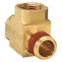 This threaded pipe tee is used to split or combine fluid flow in high-pressure piping systems. Made from C37700 brass, it has a maximum operating pressure of 1,000 psi and a length of 1 13/16 in. The fitting includes a sealant for leak-resistant connections