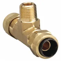 Brass compression fitting with creep-resistant, self-aligning design for secure tubing connections under thermal cycling. Connects 3/8 in OD x 3/8 in OD x 1/4 in pipe sizes. Suitable for joining three tubing lines in pneumatic, hydraulic, and instrumentation systems. Supplied in a 10-pack
