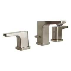 Brass construction with brushed nickel finish. Straight widespread design for lavatory sinks. Flow rate of 1.2 gpm.