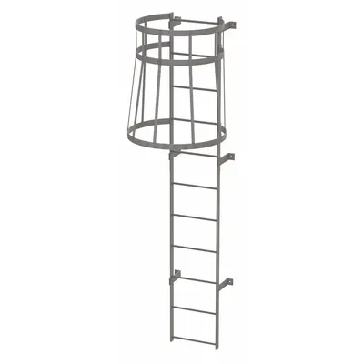 TRI-ARC Fixed Ladder with Safety Cage: 10 ft Overall Ht, 18 in Overall Wd, Steel - Safety Cage Fixed Ladders