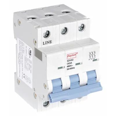 Dayton Supplementary Protector: 63 A Amps, 7.5kA at 480V AC, Screw Clamp, NDB2-63 - C-Curve, 3-Pole UL1077 DIN Rail-Mount Supplementary Protectors