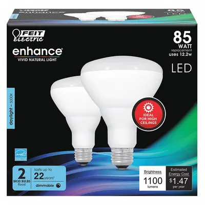 FEIT ELECTRIC Compact LED Bulb: LED, BR30, Medium Screw (E26), 12.2 W Watt, 5000K, Frosted - Bulged Reflector (BR) Lamps