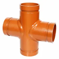 This grooved pipe cross is used in piping systems to create a four-way branch connection, allowing fluid flow in multiple directions from a single point. Constructed from carbon steel with an EPDM seal, it is suitable for use with standard grooved pipe couplings in applications such as fire protection, HVAC, and industrial process lines