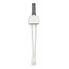 Universal hot surface igniter for gas-fired heating appliances. Silicon carbide flat-tip element operates at 120V AC with plug-in connection and 5-1/2 inch leads. Replaces White-Rogers OEM igniters.