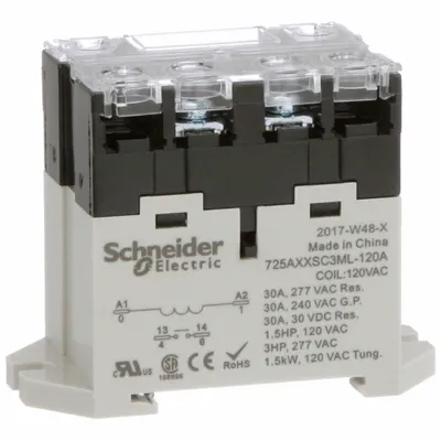 SCHNEIDER Enclosed Power Relay: DIN-Rail & Surface Mounted, 30 A Current Rating, 120V AC - Combination DIN-Rail & Surface-Mounted Relays
