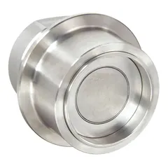 This stainless steel quick-disconnect coupling body features 2 inch FNPT female threads on both ends. It is used in industrial fluid systems requiring frequent connect and disconnect, such as hydraulic, pneumatic, and process lines, where corrosion resistance is needed.