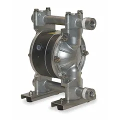 This air-operated double diaphragm pump features an aluminum housing with 1/2 in NPT connections. It delivers a flow rate of 12 gpm and a maximum head of 231 ft. The pump includes an aluminum seat and EPDM check valve material, suitable for transferring non-corrosive fluids in industrial fluid handling applications.