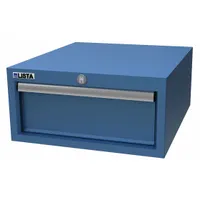 Steel-frame cabinet for under-workbench storage. Blue finish. Overall dimensions: 16-3/4 in width, 19-1/4 in depth, 8 in height. Suitable for organizing tools and parts in industrial workshops and assembly areas