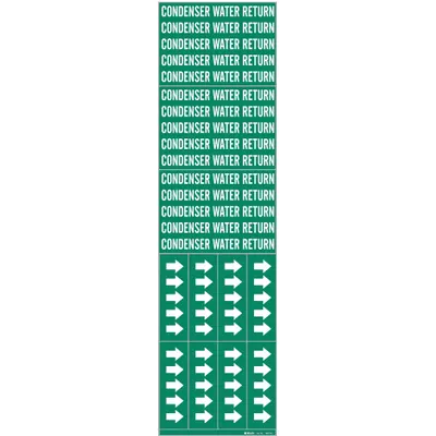BRADY Pipe Marker: Condenser Water Return, Green, White, Fits 3/4 in and Smaller Pipe O.D. - Condenser Water Return Adhesive Pipe Markers