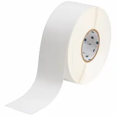 Continuous label roll made of white matte polyester for indoor use. Inkjet print-receptive material enables high-resolution printing of text and barcodes. Compatible with Brady J4000 printer series. Used for asset identification, cable marking, and general labeling in industrial and facility environments.