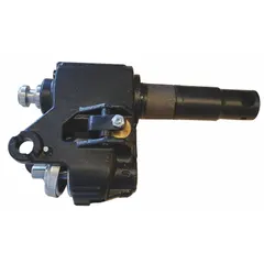 This black steel hydraulic pump is a replacement part for pallet jacks, specifically for model 493X19. It is used to lift and lower loads in material handling applications where pallet jacks are employed for moving heavy pallets.