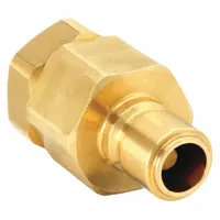 Brass-bodied hydraulic quick-connect plug with nitrile seal for leak-free connection and disconnection in fluid power systems. Features a 3/8 in coupling size and female NPTF threads. Suitable for use in hydraulic lines where corrosion resistance and reliable sealing are required