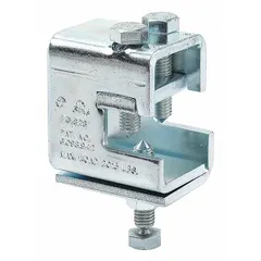 Steel universal sway brace attachment for structural seismic bracing systems. Measures 3 inches in length and 2 3/8 inches in width with a plain finish. Provides a connection point for sway braces to secure equipment and piping against seismic or vibration-induced displacement.