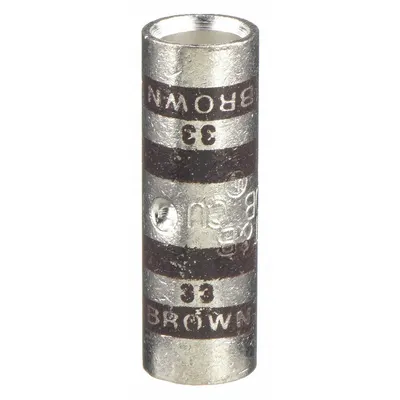 THOMAS & BETTS Open Barrel Splice: 2 AWG Wire Size, Brown Code, 1.25 in - Crimped Butt Splice Compression Connectors