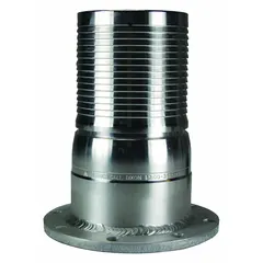 This multipurpose barbed combination nipple is constructed of steel x steel with a straight, no-knurl design. It features a 4 in hose barb connection on one end and a 4 in TTMA flange on the other, suitable for air, water, and chemical transfer in industrial bulk-handling systems.