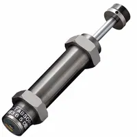 Steel shock absorber rated at 68.6 N force. Used to decelerate and dampen impact forces in industrial machinery, automation, packaging, and material handling systems