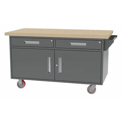 GREENE MANUFACTURING, INC. Mobile Cabinet Workbench: 60 in x 30 in, Butcher Block - Mobile Cabinet Benches with Drawers