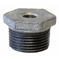 This straight pipe fitting connects 4-inch and 2-1/2-inch pipes with threaded ends. Rated Class 125, it has a maximum operating pressure of 175 psi at 150°F. Suitable for low-pressure water, air, or steam lines