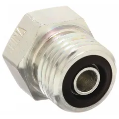 Steel hydraulic hose plug with 9/16"-18 thread and 1/4 in fitting size. Rated for 9,200 psi maximum working pressure at 70°F with an O-ring seal (ORS) connection. Used to seal open ports or hose ends in high-pressure hydraulic systems, preventing leaks and contamination.