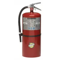 This BUCKEYE fire extinguisher is a Class ABC unit rated 10A:120B:C, charged with monoammonium phosphate. It is suitable for fires involving ordinary combustibles, flammable liquids, and energized electrical equipment in industrial, commercial, and facility settings