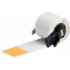 Precut vinyl wraparound label with orange matte finish, measuring 6 in x 1 1/2 in. Designed for permanent identification of wires and cables with diameters from 0.64 in to 1.43 in. Compatible with M611 printer series; requires ribbon M61-R4310.