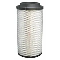 Round/oval engine air filter with radial seal and cellulose/paper media. Designed for use in Massey Ferguson vehicles to protect the engine from airborne contaminants in agricultural and industrial applications