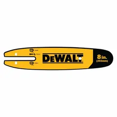 This 8-inch replacement bar features a 3/8-inch pitch and is designed for use with DEWALT chain saws. It is suitable for cutting wood and tree limbs in landscaping, forestry, and construction applications.