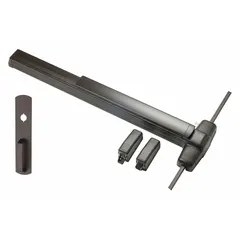 Surface-mounted vertical rod exit device with touchbar and night latch. Bronze construction. Designed for doors up to 3 ft wide. Suitable for commercial and industrial egress applications requiring code-compliant door hardware.