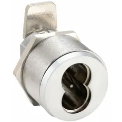 This chrome-plated cam lock features an interchangeable core for quick rekeying without lock removal. Designed for clockwise unlock operation, it is suited for securing cabinets, panels, and enclosures in industrial and commercial settings.