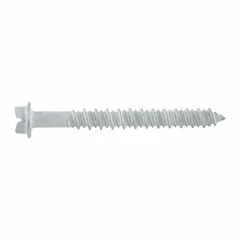DEWALT hex-head concrete anchor screw with a 3/16 in diameter and 6 in overall length. Features a pointed tip, Stalgard® corrosion-resistant finish, and case-hardened steel construction. Removable design for inch-system applications. Supplied in a 500-count pack. Used for fastening fixtures, brackets, and equipment to concrete, brick, or block.