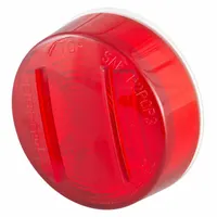 Round red LED clearance light with grommet mount and PL-10 connector. 2-inch overall diameter. SAE lens code PC. Used on trucks, trailers, and heavy equipment for marking vehicle width and height