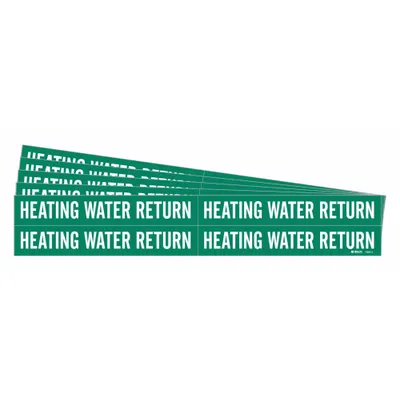 BRADY Pipe Marker: Heating Water Return, Green, White, Fits 3/4 to 2 3/8 in Pipe O.D. - Heating Water Return Adhesive Pipe Markers