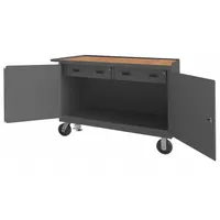 DURHAM MFG Mobile Cabinet Workbench: 48 in x 24 in, Hardboard, 3,600 lb Overall Load Capacity, Gray (MPN 3414-TH-FL-95)