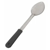 This 13-inch serving spoon is made of silver-colored plastic, offering a lightweight option for basting and serving tasks. Suitable for stirring, scooping, or transferring sauces and foods in commercial or home kitchens. Not NSF certified